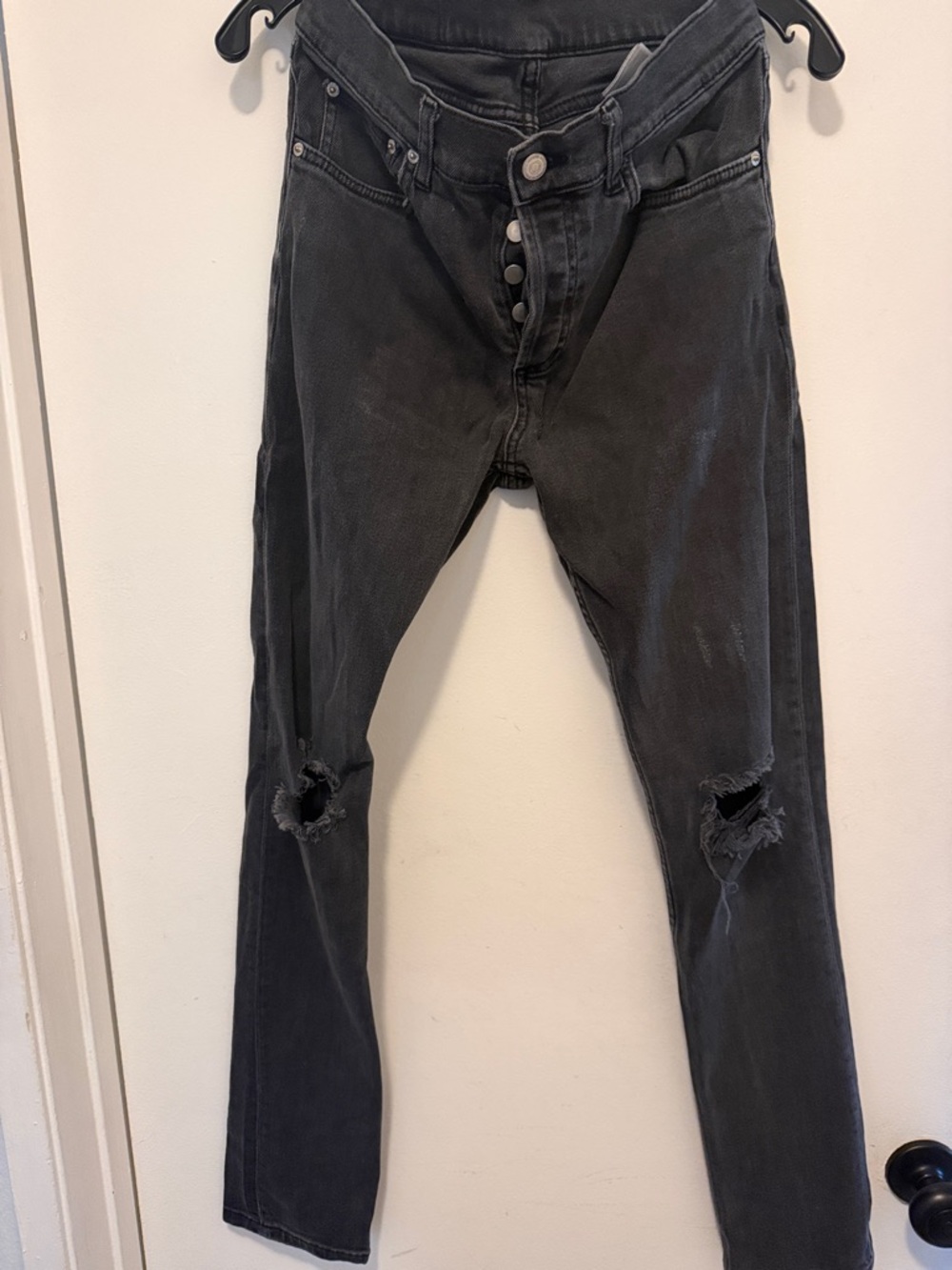 Men's Black Distressed Button-Fly  Sandro Jeans